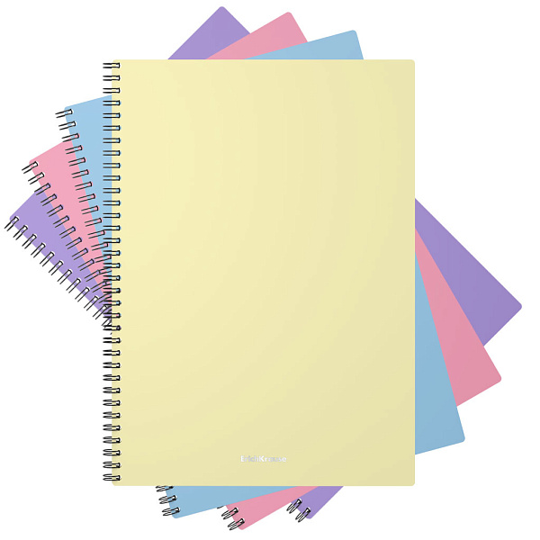 Тетрадь А4 80 листов в клетку пластиковая обложка на спирали ErichKrause Pastel, ассорти