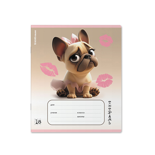 Тетрадь 18 листов в клетку ErichKrause Frenchie, выборочный УФ-лак (в плёнке)_MIX-PACK