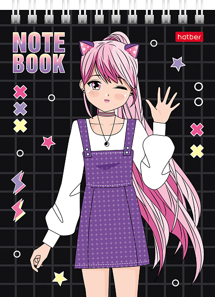 Блокнот А6 40 л. кл. на гребне "Неко-Тян_аниме" Обл. мел.картон УФ-лак