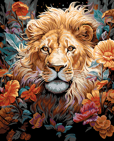 Картина по номерам 50*40 "Роскошный лев" "ФРЕЯ"