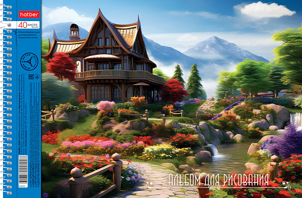 Альбом для рисования 40 листов на спирали, "Живописные уголки", обложка мелованный картон, тиснение, 100 г/м2