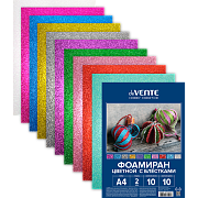 Фоамиран цветной с блёстками A4 "deVENTE" 10 цв, 10 л, толщина 2 мм, пластиковый пакет с европодвесом