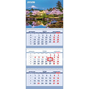 Календарь 2026 3-х блоч. "Attomex. Цветущая сакура" (295x700 мм) на 3-х пружинах, складной с курсором, кольцо пикколо, офсет 65 г/м², печать в 2 краски, обложка мелованный картон 250 г/м², печать в 4 краски + ВД-лак, пластиковый пакет с евро подвесом