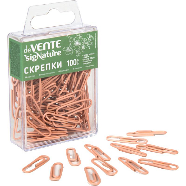 Скрепки 28 мм 100 шт "deVENTE. sigNATURE" металлические овальные, цвет пудрово-розовый, в пластиковой коробке,
