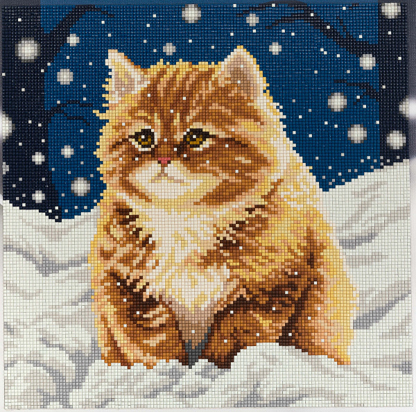 Алмазная мозаика 30*30 "ФРЕЯ" на подрамнике "Пушистый котенок"