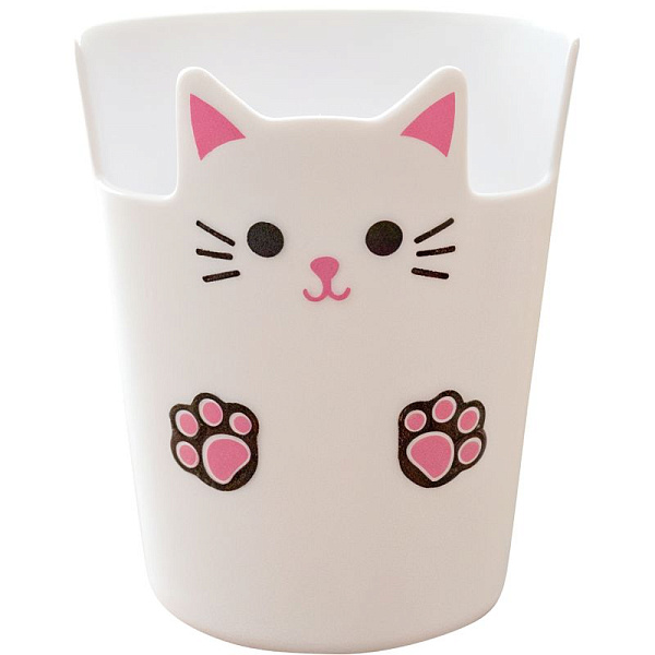 Подставка для пишущих принадлежностей пластиковая "deVENTE. Kitty" 10,5x7,8 см с принтом, цилиндрической формы, белая, в пластиковом пакете