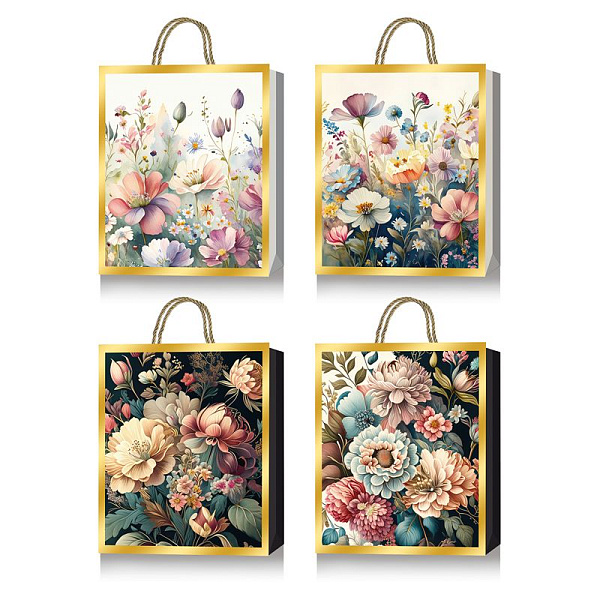 Пакет подарочный бум. "deVENTE. Flower Art" вертикальный, 31x42x12 см, тиснение фольгой, бумага 210 г/м², ассорти 4 дизайна