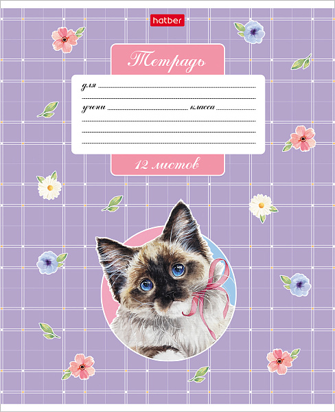 Тетрадь 12 л. кл. "Котики бывают разными" 65г/кв.м 5 диз.в блоке скругл.углы 