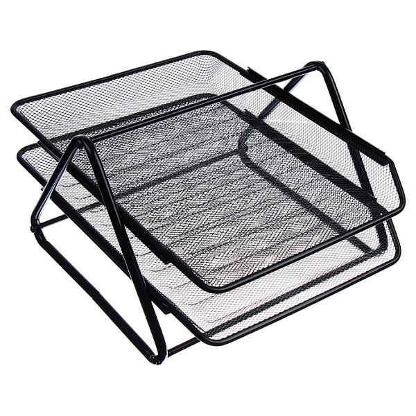 Лоток горизонтальный для бумаг INDEX, 2 отделения, сетка, металл, 350*290*185, черный