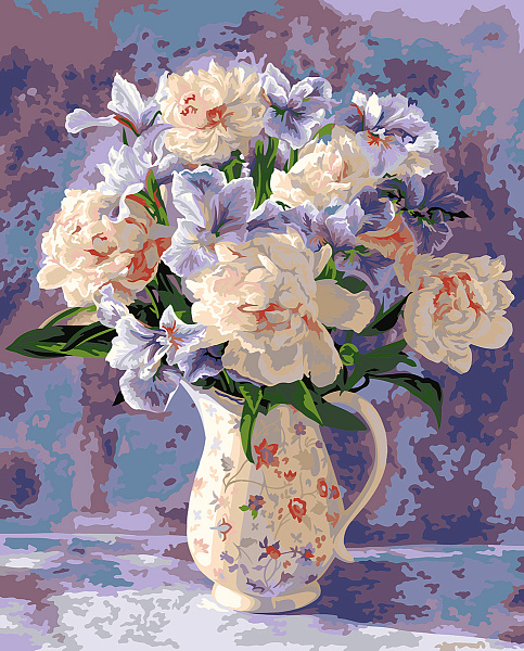 Картина по номерам 50*40 "Букет нежных пионов" "ФРЕЯ"