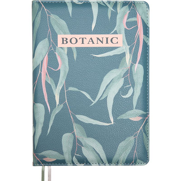 Ежедневник недат. А5 "deVENTE. Botanic" оливковый 272 стр, белая бумага 70 г/м² с оливковым срезом, печать в 2 краски, твердая обложка из искусственной кожи с поролоном, цветная печать, отстрочка, перфорация, закругленные уголки, 2 ляссе, в термоусад