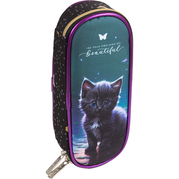 Пенал "deVENTE. Beautiful Cat" 21x8x5 см, овальный для 50 предметов, с внутренним органайзером-створкой, плотный износостойкий полиэстер с водоотталкивающей пропиткой, на молнии