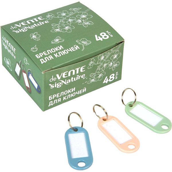 Брелок для ключей "deVENTE. sigNATURE" непрозрачный пластик, 50x22 мм, размер инфо-окна 30x15 мм, металлическое кольцо, 48 шт в картонной коробке, ассорти 3 цвета