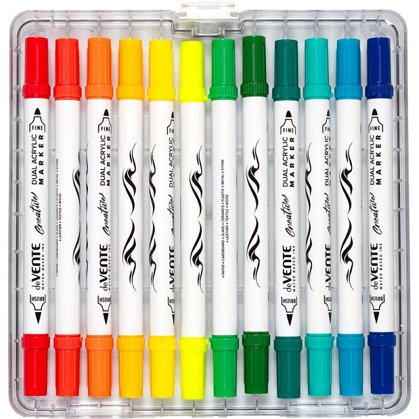 Набор маркеров акриловых "deVENTE. HOBBY CREATIVE. Classic&Pastel" 24 цв. двусторонние (кистевидный 1-5 мм/пулевидный 2-4 мм), круглый корпус, в пластиковой коробке