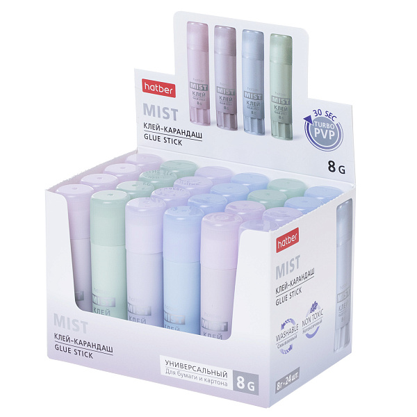 Клей-Карандаш 08 г Hatber  Mist в картонной Дисплей-витрине