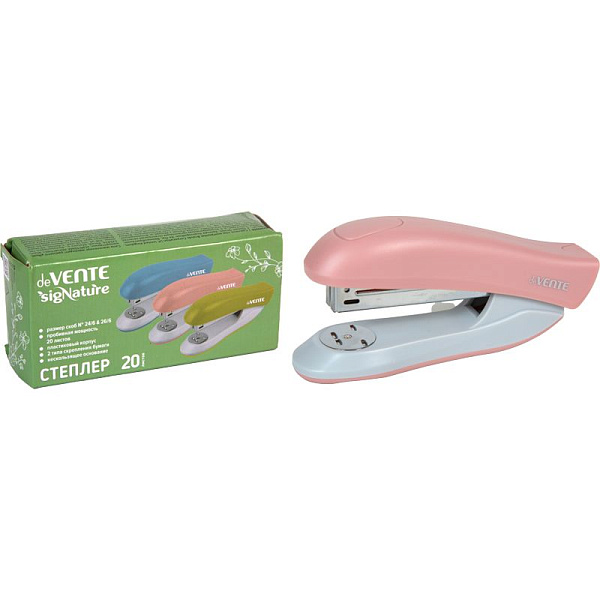 Степлер на 20 л. №24/6 26/6 "deVENTE. sigNATURE" цвет пудрово-розовый (глубина скрепления 60 мм) пластиковый, в картонной коробке,