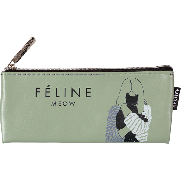 Пенал "deVENTE. Feline Meow" фисташковый, 215x90x10 мм плоский, антивандальная искусственная кожа до -40C, отделение на молнии, плоский для 35 предметов, 
