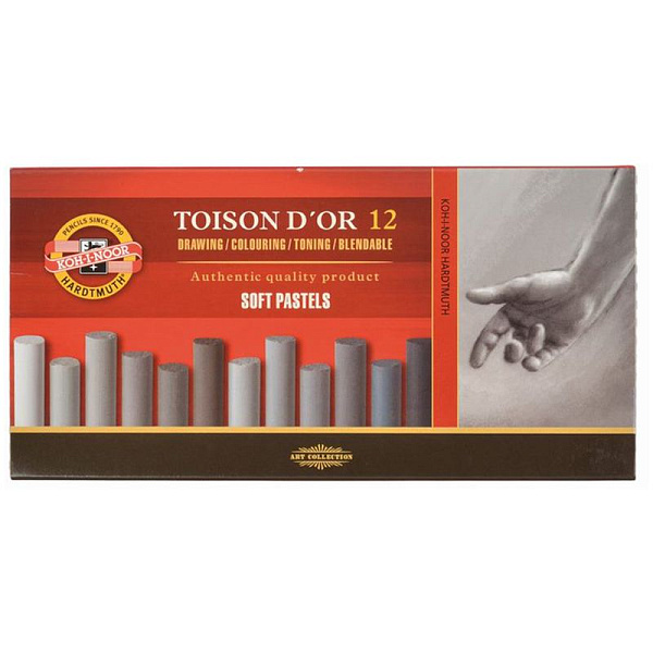 Пастель сухая художественная набор 12 цветов TOISON D`OR Soft 8522, градация серого