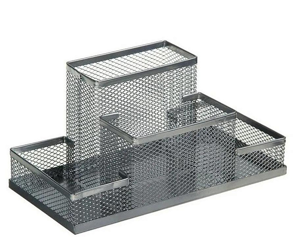 Подставка для канцелярских принадлежностей INDEX, 4 отделения, сетка, металл, 150*100*100, серая