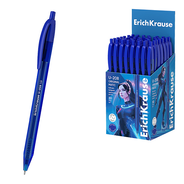 Ручка шариковая автомат. ErichKrause U-208 Matic Original 1.0, Ultra Glide Technology, СИНЯЯ (в коробке по 50 шт.)