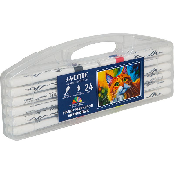 Набор маркеров акриловых "deVENTE. HOBBY CREATIVE. Classic&Pastel" 24 цв. круглый корпус, пулевидный наконечник, ширина линии 2 мм, в пластиковой коробке