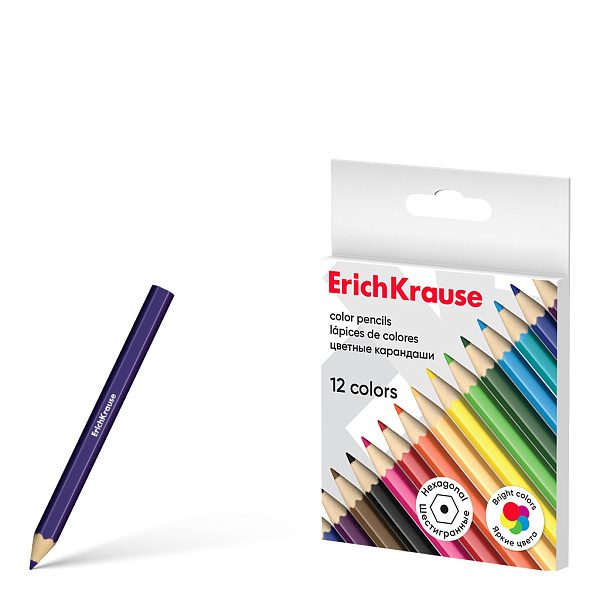 Карандаши 12 цв. ErichKrause мини шестигранные, деревянные (в коробке с европодвесом )