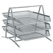 Лоток для бумаг 3-х уровневый серебряный стальной мэш ErichKrause