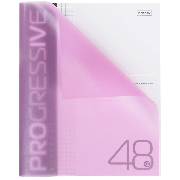 Тетрадь 48 листов в клетку Пластиковая обложка Розовая 60-65г/кв.м на скобе PROGRESSIVE 