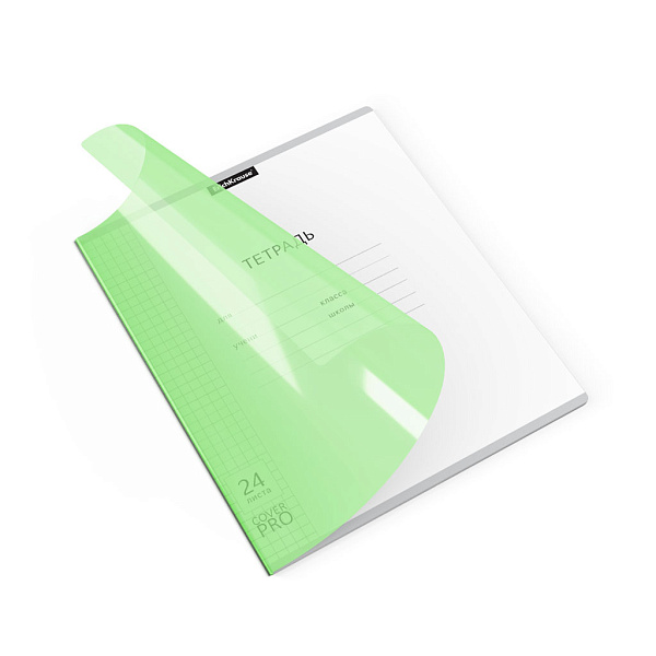 Тетрадь с пластиковой обложкой на скобе ErichKrause® Классика CoverPrо Neon, зеленый, A5+, 24 листа, клетка
