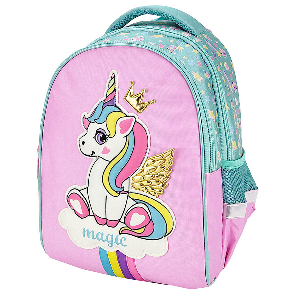 Рюкзак Hatber PRIMARY SCHOOL -ЕДИНОРОГ-ПРИНЦЕССА- 38,5Х26Х17СМ полиэстер светоотраж. 2 отделения 2 кармана и 1 потайной на спинке