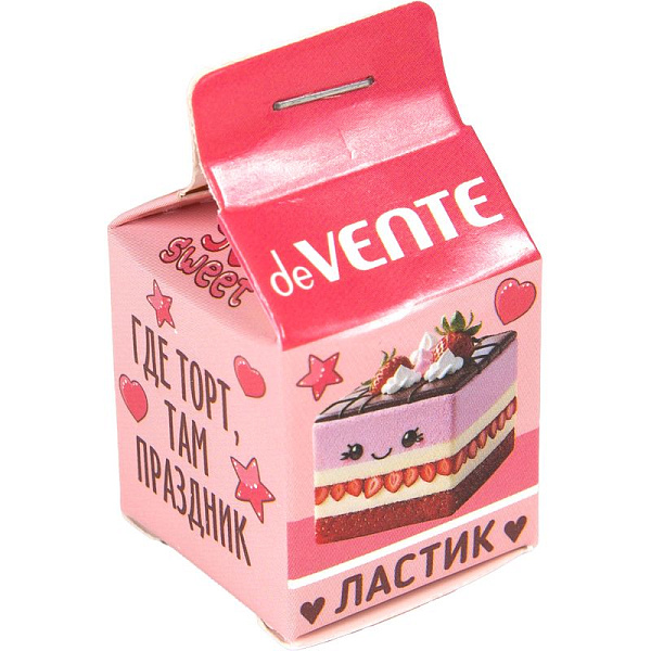Ластик "deVENTE. So Sweet" синтетический каучук, в форме куба, цветной, с запечаткой оригинального дизайна, 20x20x20 мм, индивидуальная упаковка в виде молочного пакета, с индивидуальной маркировкой