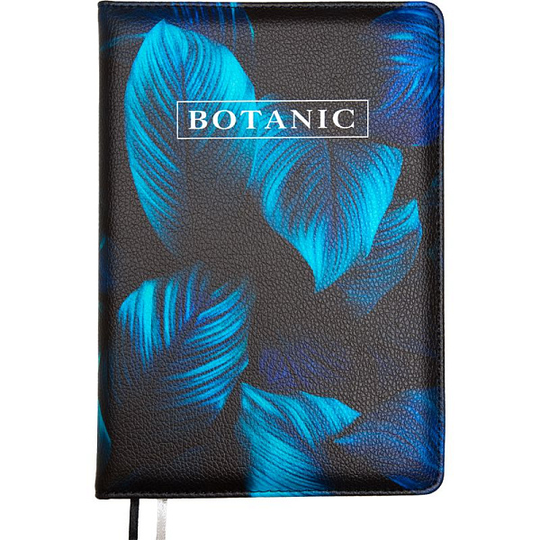 Ежедневник недат. А5 "deVENTE. Botanic" черный 272 стр, белая бумага 70 г/м² с изумрудным срезом, печать в 2 краски, твердая обложка из искусственной кожи с поролоном, цветная печать, отстрочка, перфорация, закругленные уголки, 2 ляссе, в термоусадоч