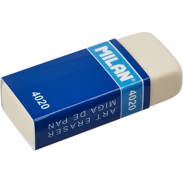 Ластик Milan "4020", прямоугольный, синтетический каучук, картонный держатель, 55*23*13мм