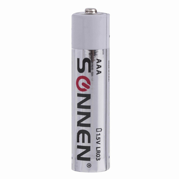Батарейки КОМПЛЕКТ 10 шт, SONNEN Alkaline, AAA (LR03, 24А), алкалиновые, мизинчиковые, короб
