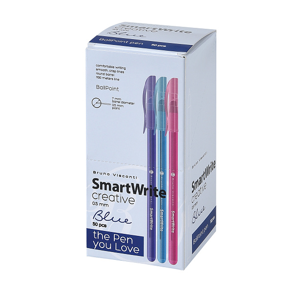 Ручка шариковая 0,5 мм "SmartWrite Creative" СИНЯЯ (3 цвета) 