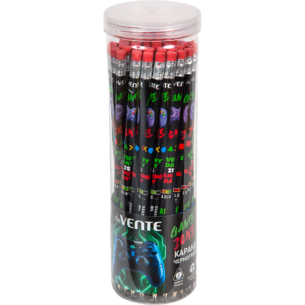 Карандаш чернографитный "deVENTE. Gamer" HB, диаметр грифеля 2 мм, трёхгранный, с ластиком, заточенный