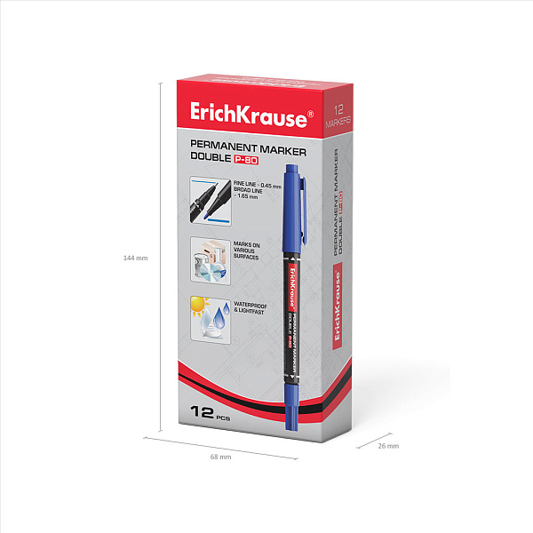 Маркер 2-х сторонний перм. ErichKrause® Double P-80, синий