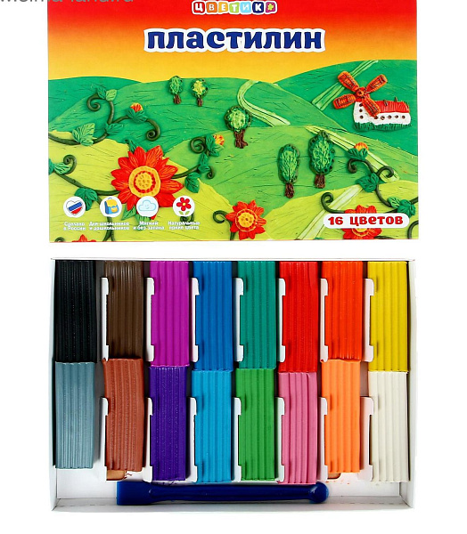 Пластилин 16 цв. классический "Цветик", 240г в карт.кор.