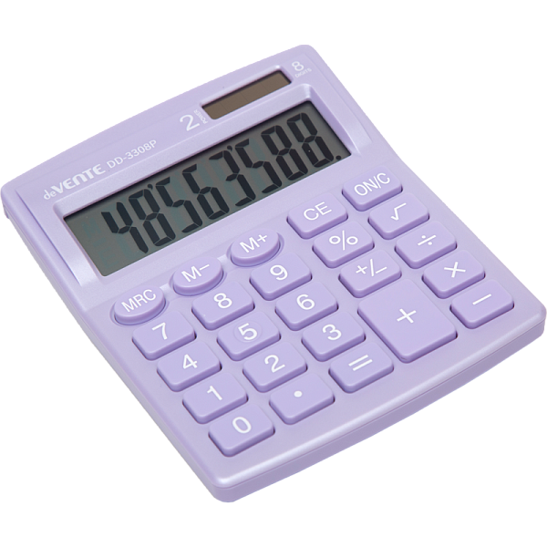 Калькулятор 8 разр., "deVENTE" DD-3308P, 105x127x21 мм, пастельный сиреневый, автоматическое вычисление квадратного корня, процентов, функция смены знака, работа с памятью, двойное питание, автоматическое отключение, прорезиненные ножки, в картонной 