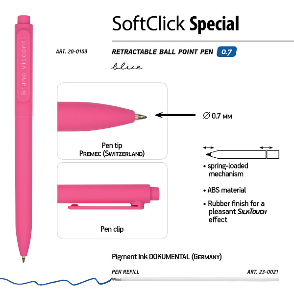 Ручка шариковая автомат. 0,7 мм "SoftClick.SPECIAL", Синяя