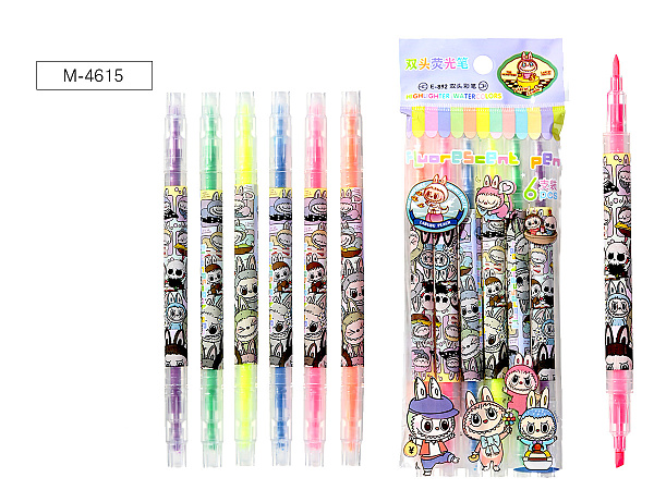 Набор маркеров текст. ЗУБАСТИК, двусторонние, 6 цветов (желтый, оранжевый, фиолетовый, зеленый, розовый, голубой), пулевидный / скошенный наконечники, ширина линии письма 1 - 3 мм, ОПП-упаковка