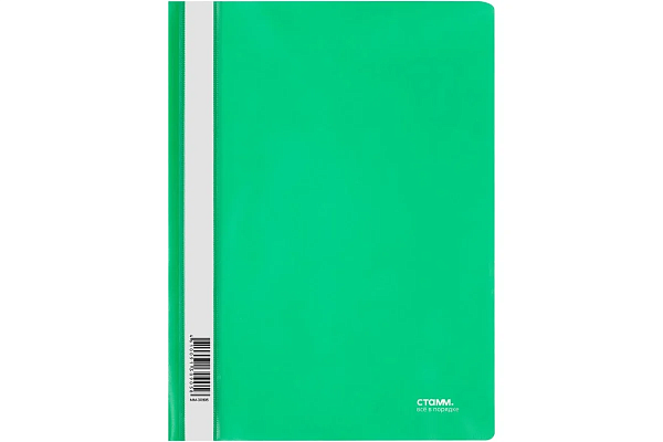 Скоросшиватель А4 с верх. прозр. листом, 140/180 мкм, зелёный, Стамм