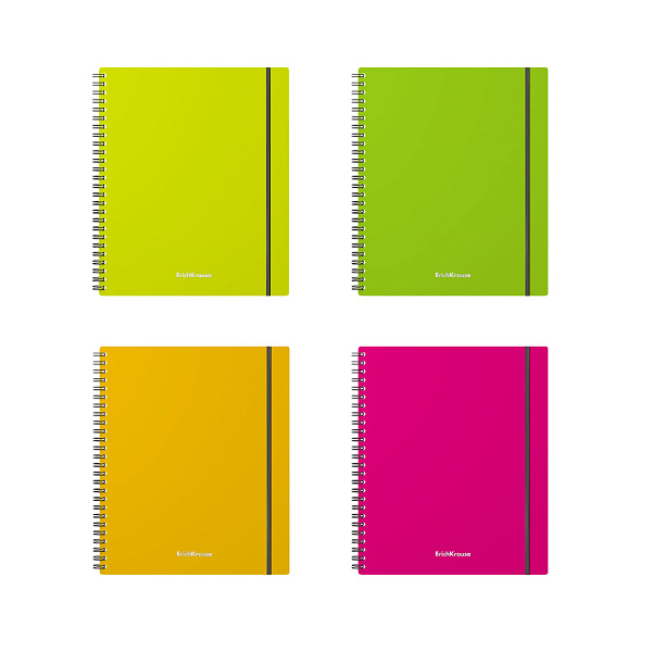 Тетрадь А5+ 80 л. кл. пластиковая обложка на спирали ErichKrause Neon, ассорти, на резинке