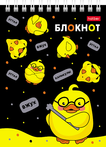 Блокнот А6 40 л. кл. на гребне "Утиные истории" Обл. мел.картон УФ-лак