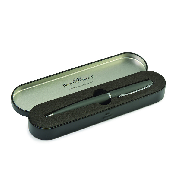 Ручка "Sienna" в футляре шарик. автомат. СЕРЫЙ метал. корпус 1.00 мм, СИНЯЯ