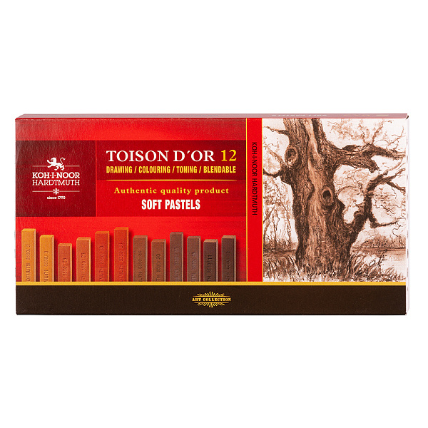 Пастель сухая художественная 12 цветов, TOISON D`OR Soft 8592, градация коричневого, квадратная