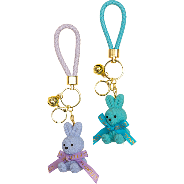 Брелок "deVENTE. Little Rabbit" в технике Resin Art с металлическим кольцом-карабином и шнурком из полиуретана в форме зайчика, ассорти 2 дизайна