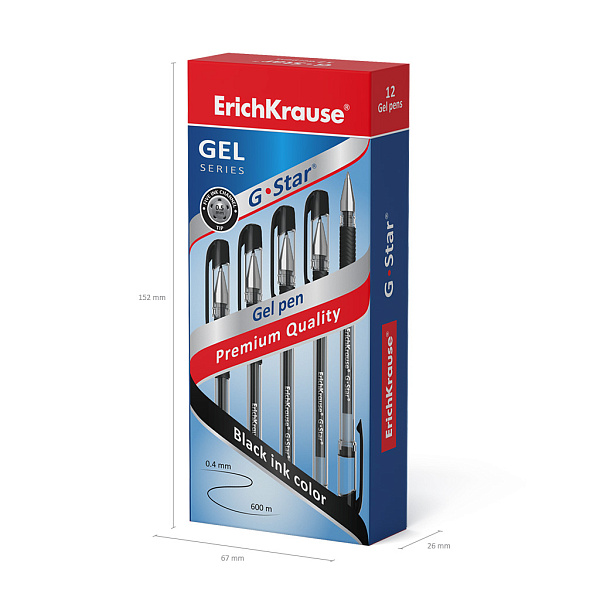 Ручка гелевая ErichKrause G-Star® Stick&Grip Classic 0.5, цвет чернил черный (в коробке по 12 шт.)