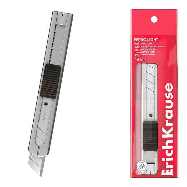 Нож канцелярский ErichKrause Ferro Light, с автоматической фиксацией лезвия, 18 мм (в пакете по 1 шт.)