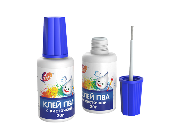 Клей ПВА 20 гр с кисточкой ТМ "Луч"